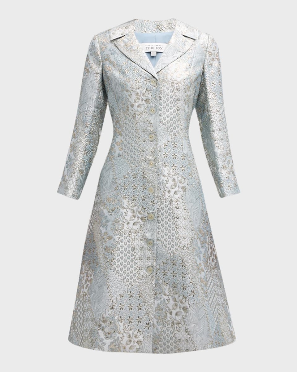 Metallic Floral Jacquard Midi Coat Dress
